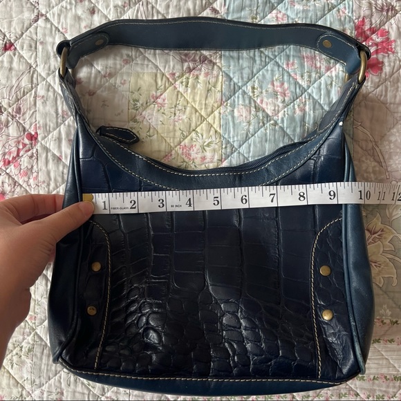 Wilson Leather Shoulder Bag Navy Blue Embossed Purse - Picture 7 of 10